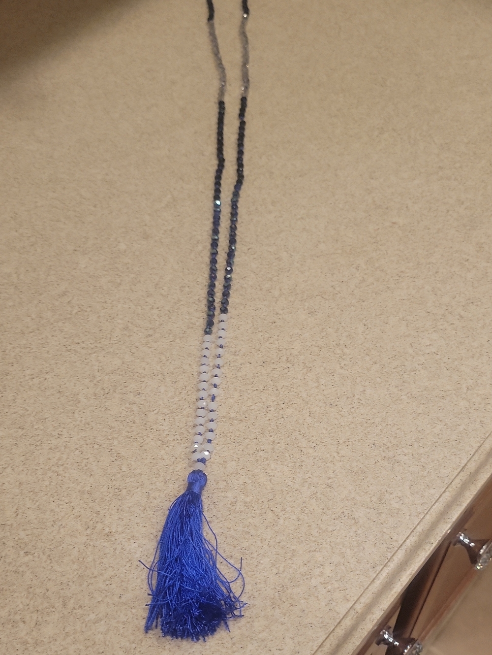 Express Blue Beaded Tassel Necklace